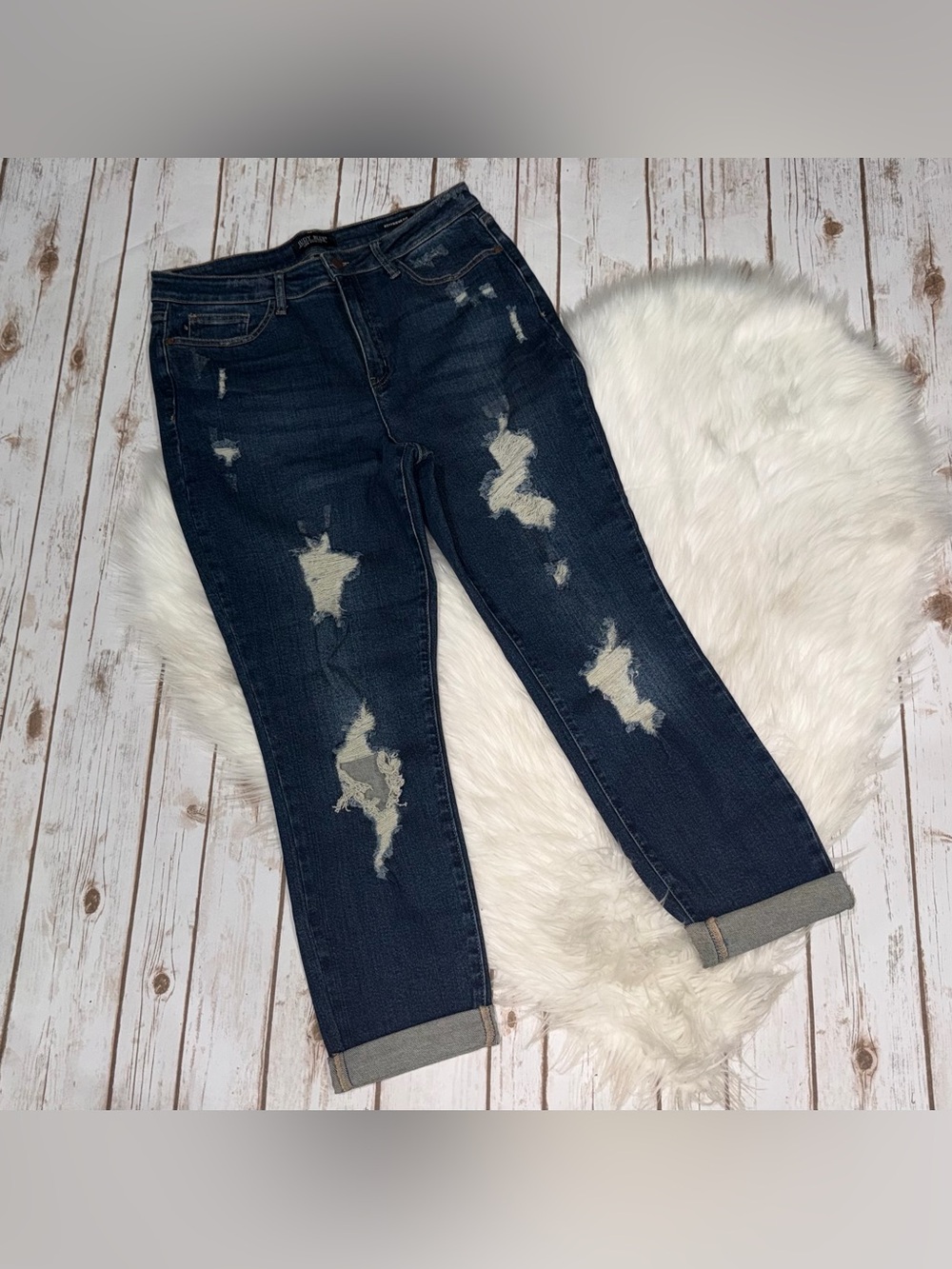 Judy Blue Distressed Dark Navy Boyfriend Jeans